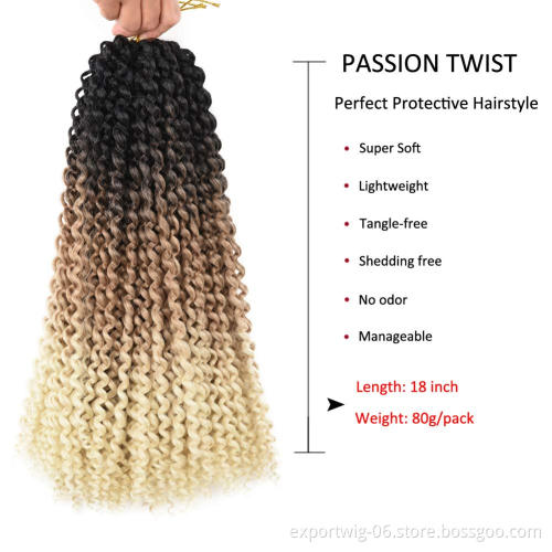 Passion Twist Crochet Hair Extension Synthetic Fiber Ombre Color 18inch Long Passion Water Wave Twists Braiding Hair